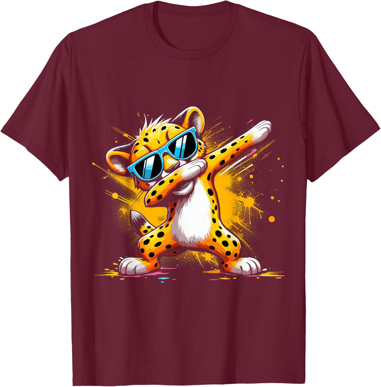 Dabbing Cheetah Sunglasses Cheetah Animal Colorful T-Shirt - T-Shirt | Maroon