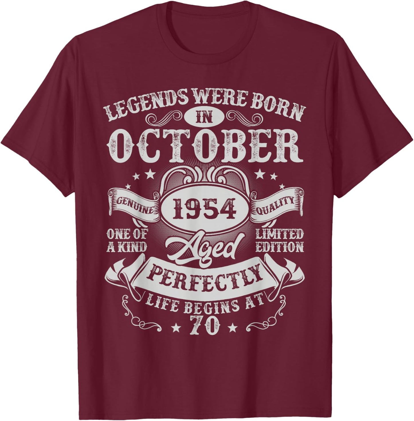 Legends Were Born in October 1954 Vintage 70th Birthday Men T-Shirt - T-Shirt | Maroon