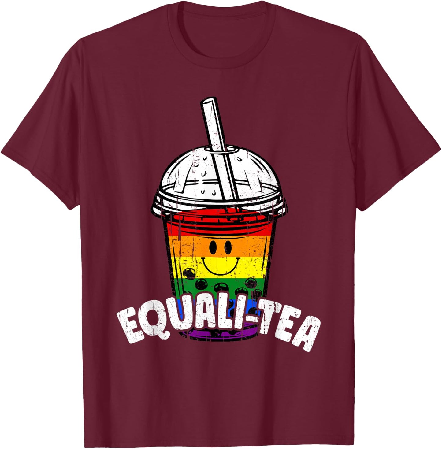 Equalitea Rainbow LGBTQ Boba Bubble Milk Tea Gay Pride Funny T-Shirt - T-Shirt | Maroon
