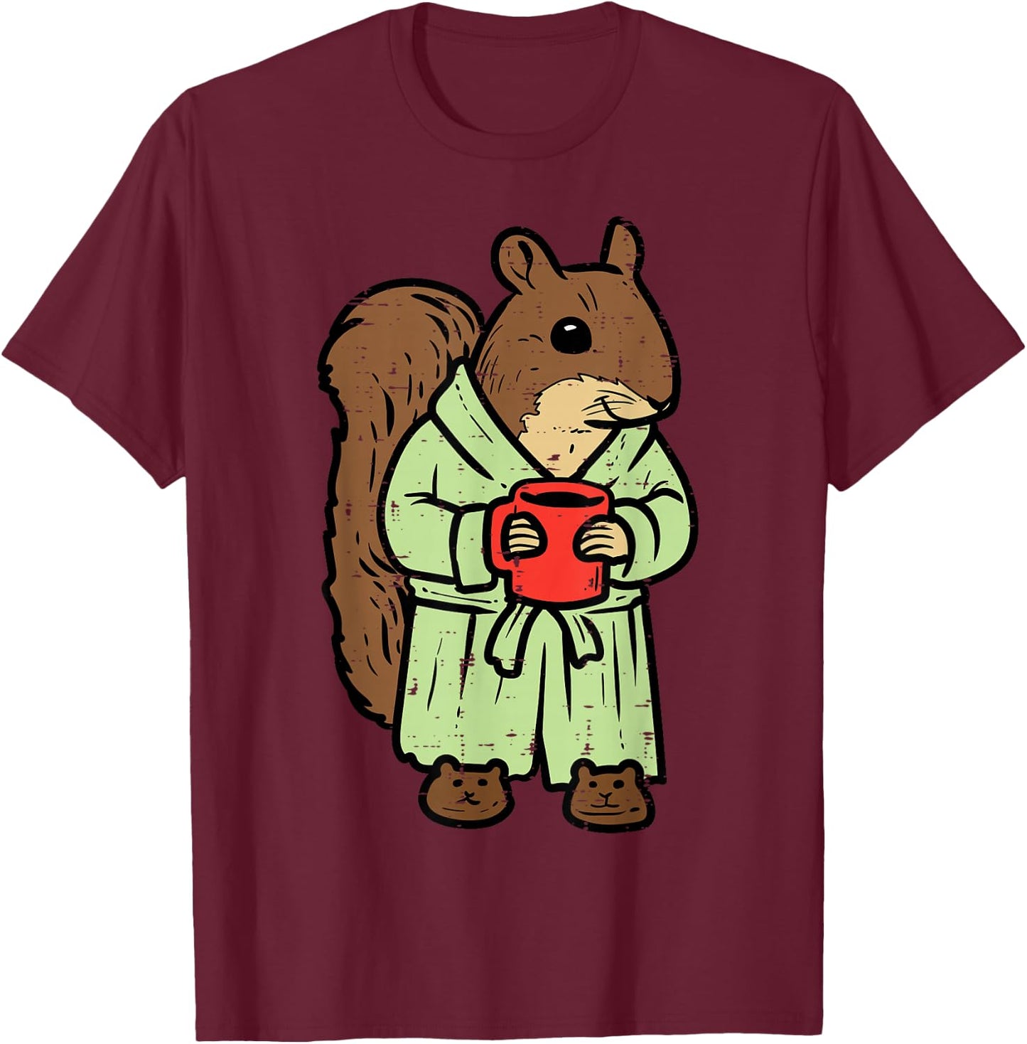 Squirrel Bathrobe Coffee Funny Rodent Mom Dad Men Women Kids T-Shirt - T-Shirt | Maroon