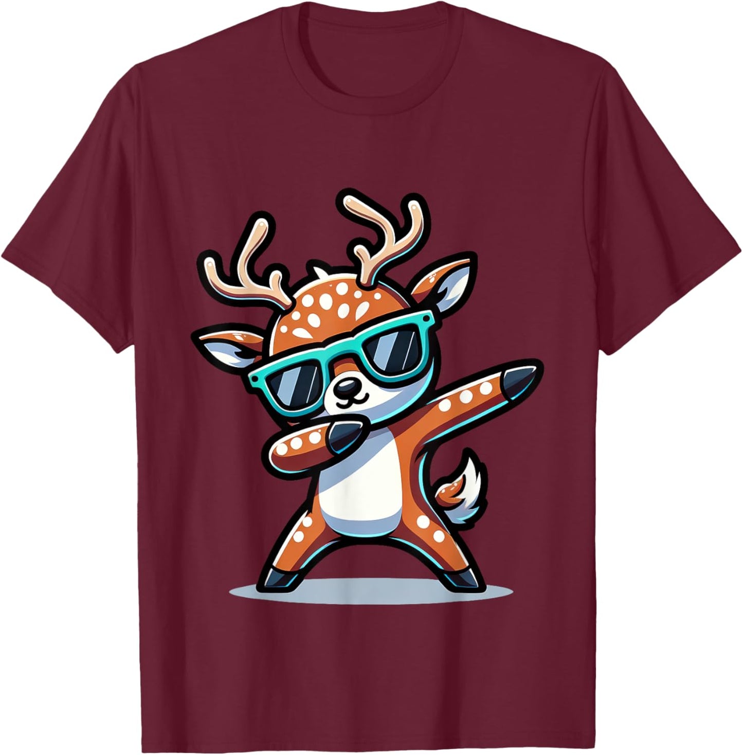 Christmas Reindeer Boys Dabbing Reindeer Santa Xmas Funny T-Shirt - T-Shirt | Maroon