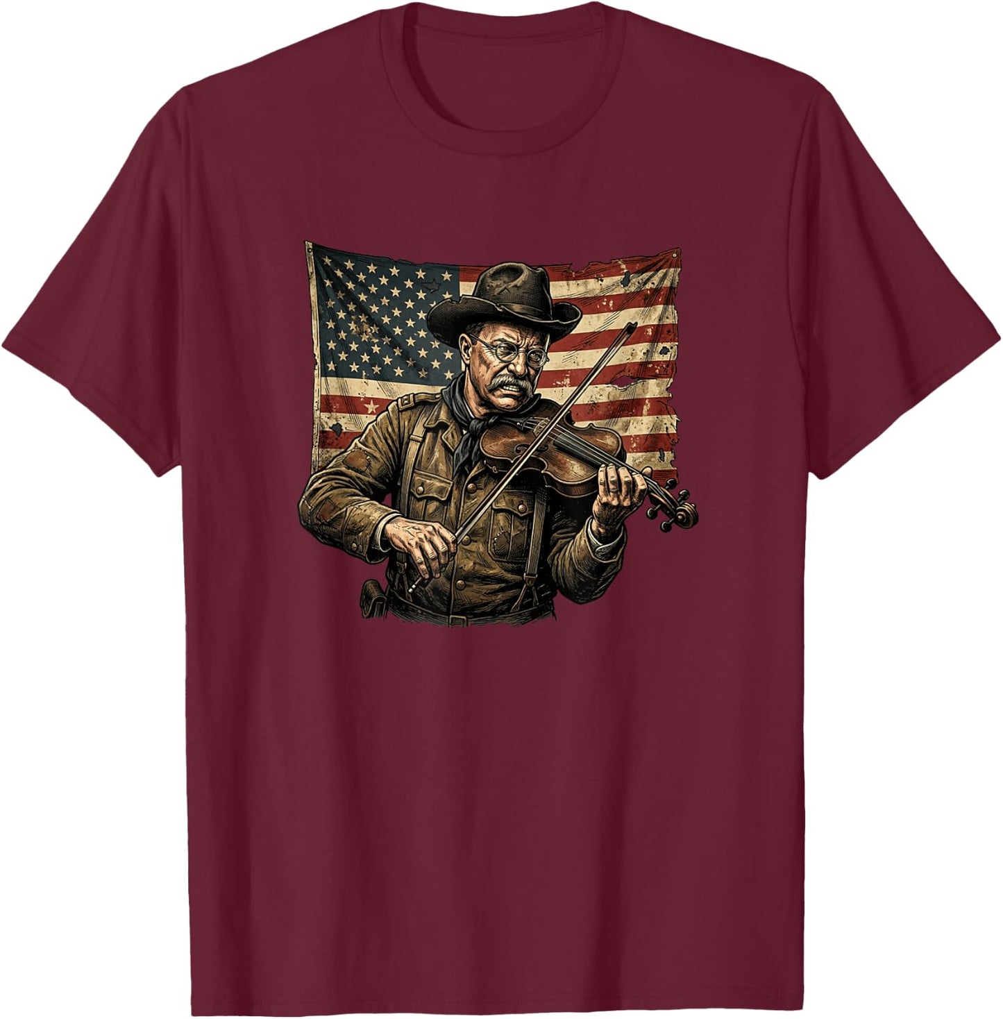 Theodore Roosevelt Violin Player Funny 4th of July T-Shirt - T-Shirt | Maroon