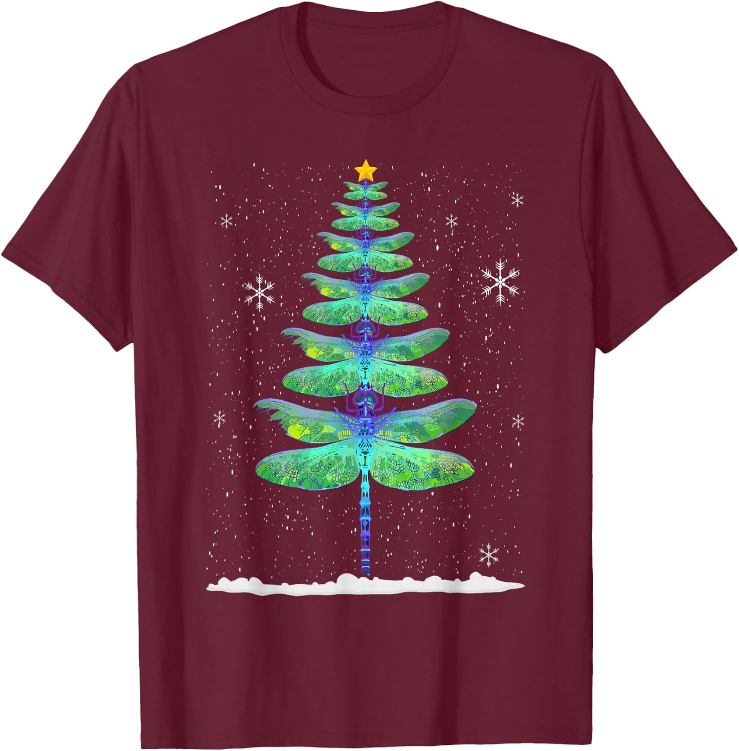 Funny Dragonfly Christmas Tree T-Shirt - T-Shirt | Maroon