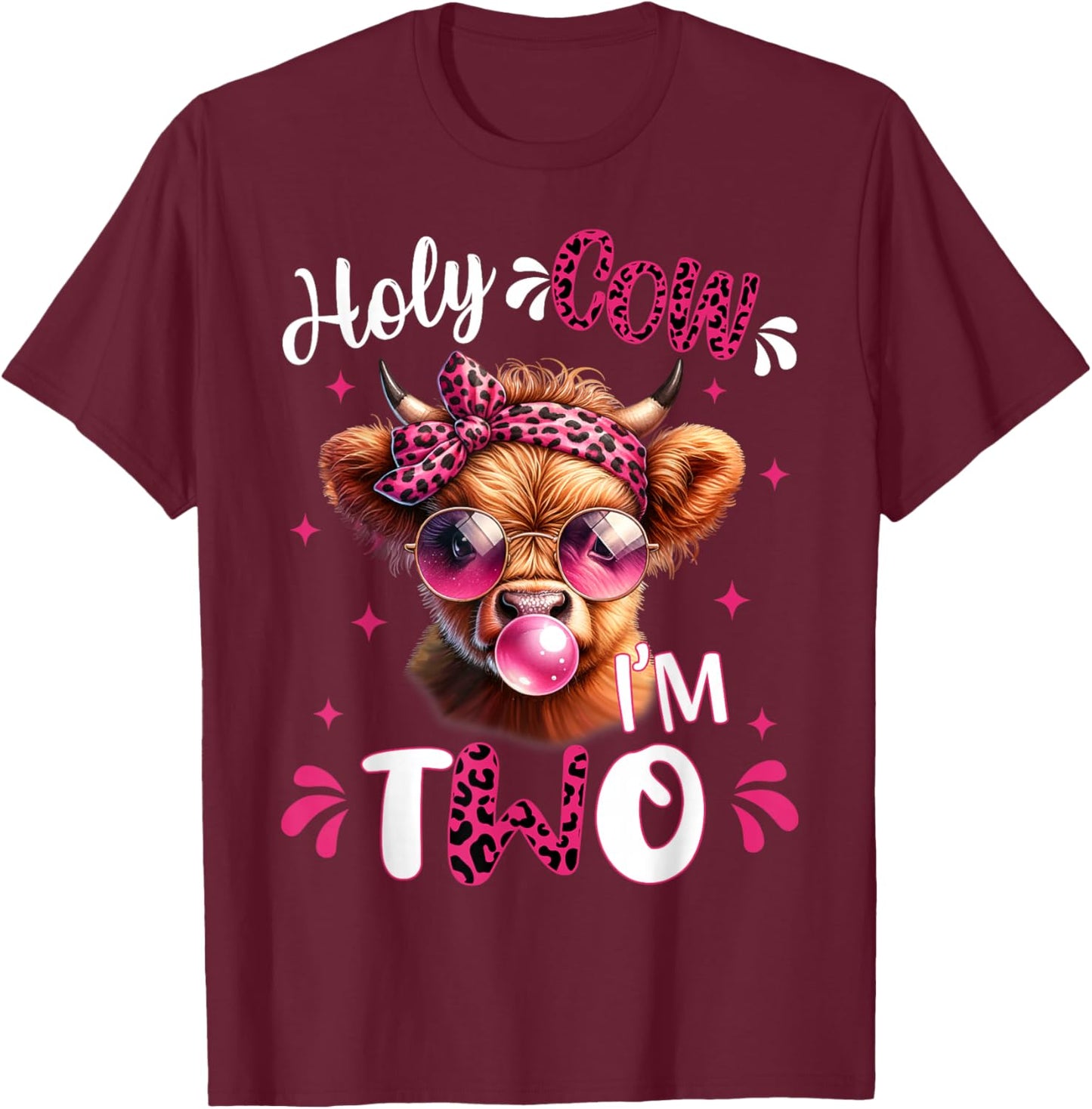 I'm Two Years Old Girl It's My 2nd Birthday Highland Cow T-Shirt - T-Shirt | Maroon