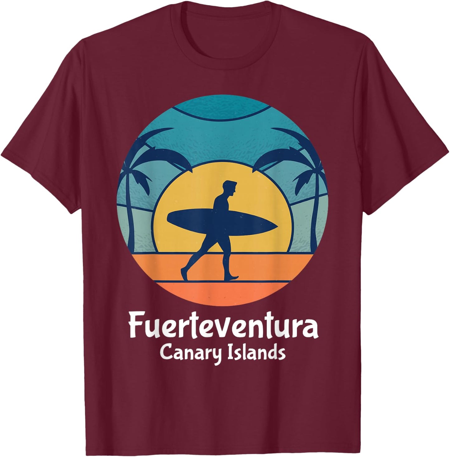 Fuerteventura Canary Islands Surfing Surfer Vintage Sunset T-Shirt - T-Shirt | Maroon