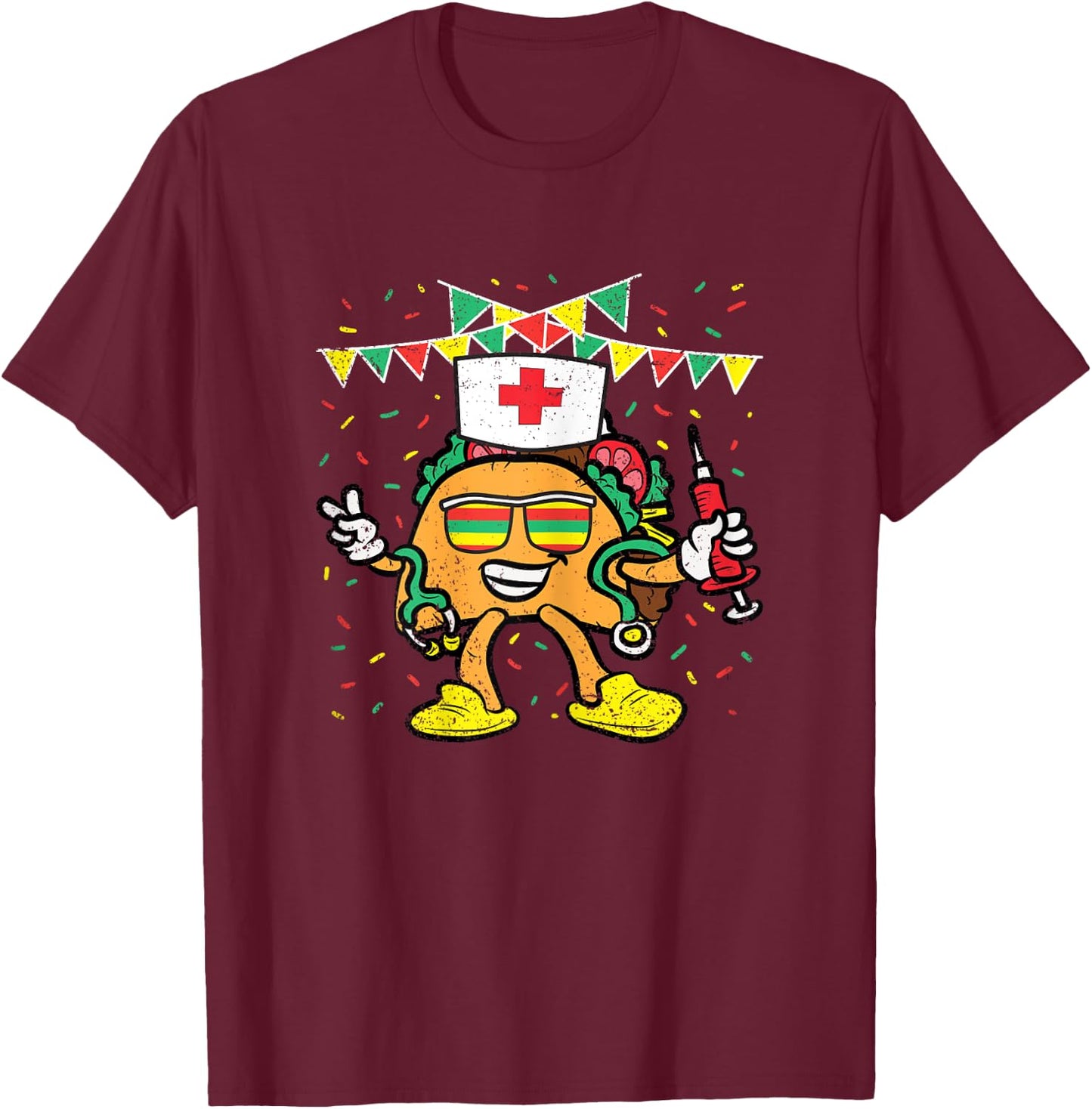 Taco Nurse Cinco De Mayo Nursing RN Mexican Food Fiesta T-Shirt - T-Shirt | Maroon