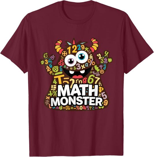 Cool Math Monster Funny Design for Students and Teachers T-Shirt - T-Shirt | Maroon