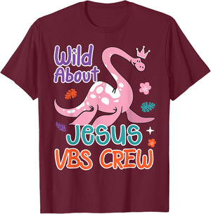 VBS Crew Wild About Jesus VBS Sunday School Teacher Dinosaur Men Women Kids T-Shirt - T-Shirt | Maroon