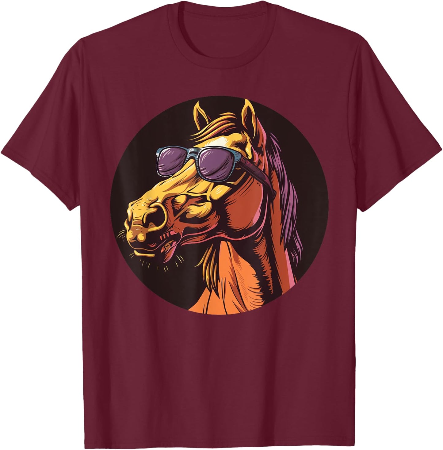 Cool Horse Head with Sunglasses T-Shirt - T-Shirt | Maroon