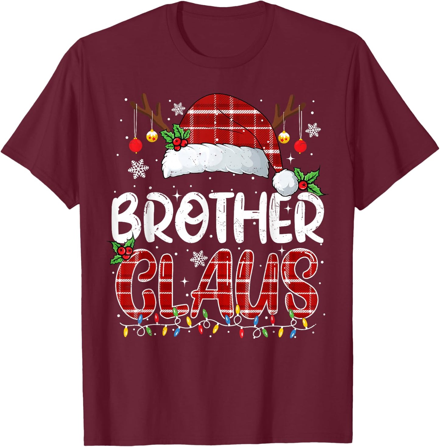 Brother Claus Christmas Lights Pajama Family Matching T-Shirt - T-Shirt | Maroon