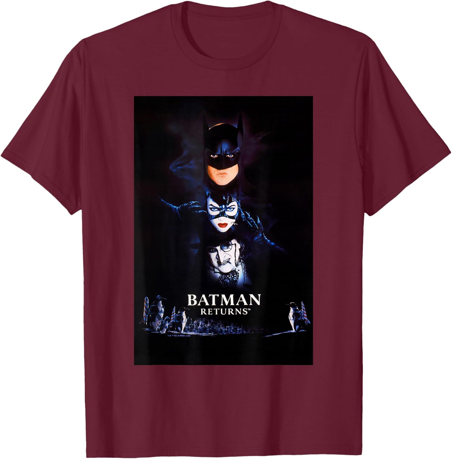Batman Returns Batman Catwoman Penguin Poster T-Shirt - T-Shirt | Maroon