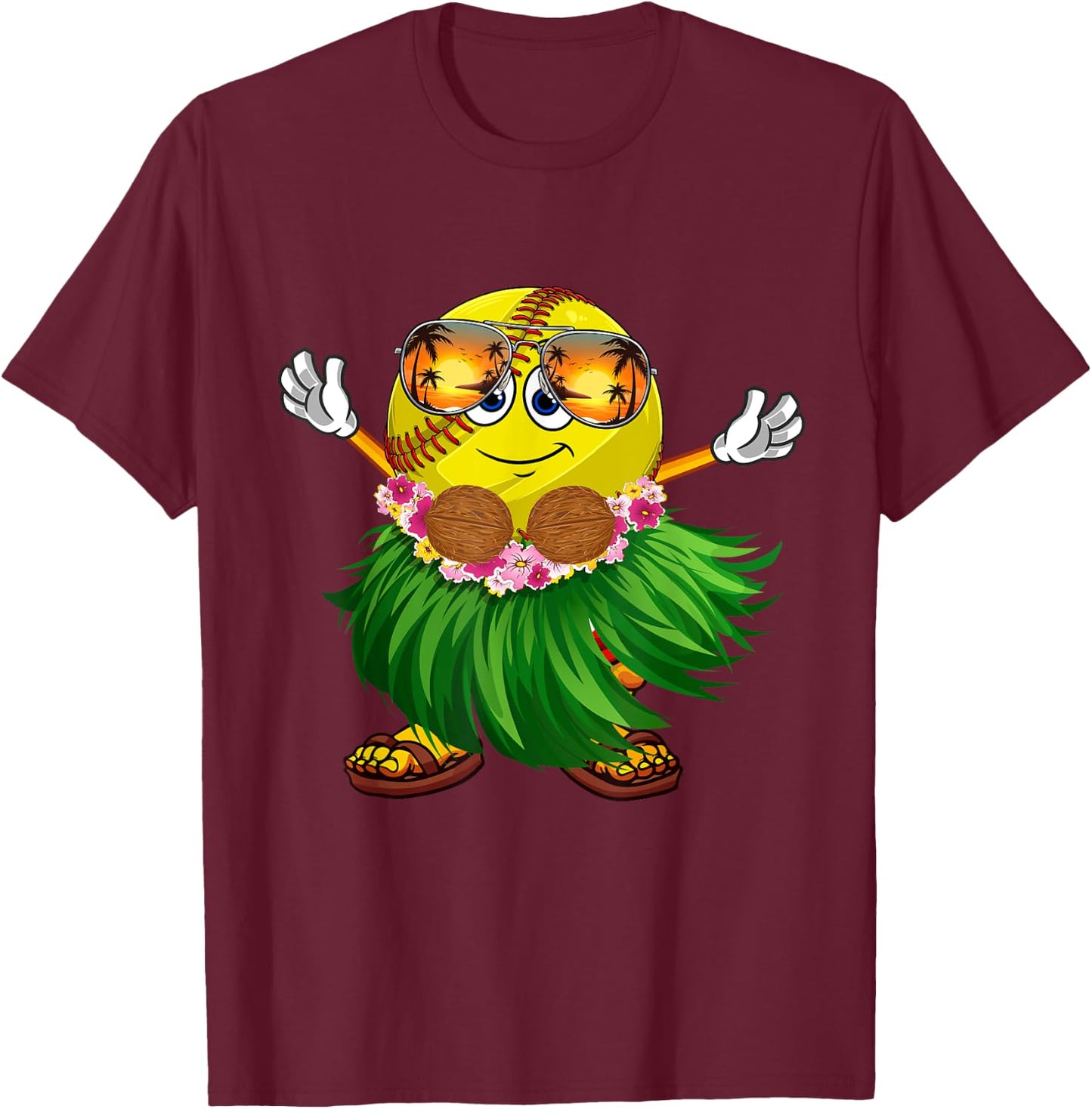 Funny Hawaii Softball Ball Hawaiian Tropical Summer Vacation T-Shirt - T-Shirt | Maroon