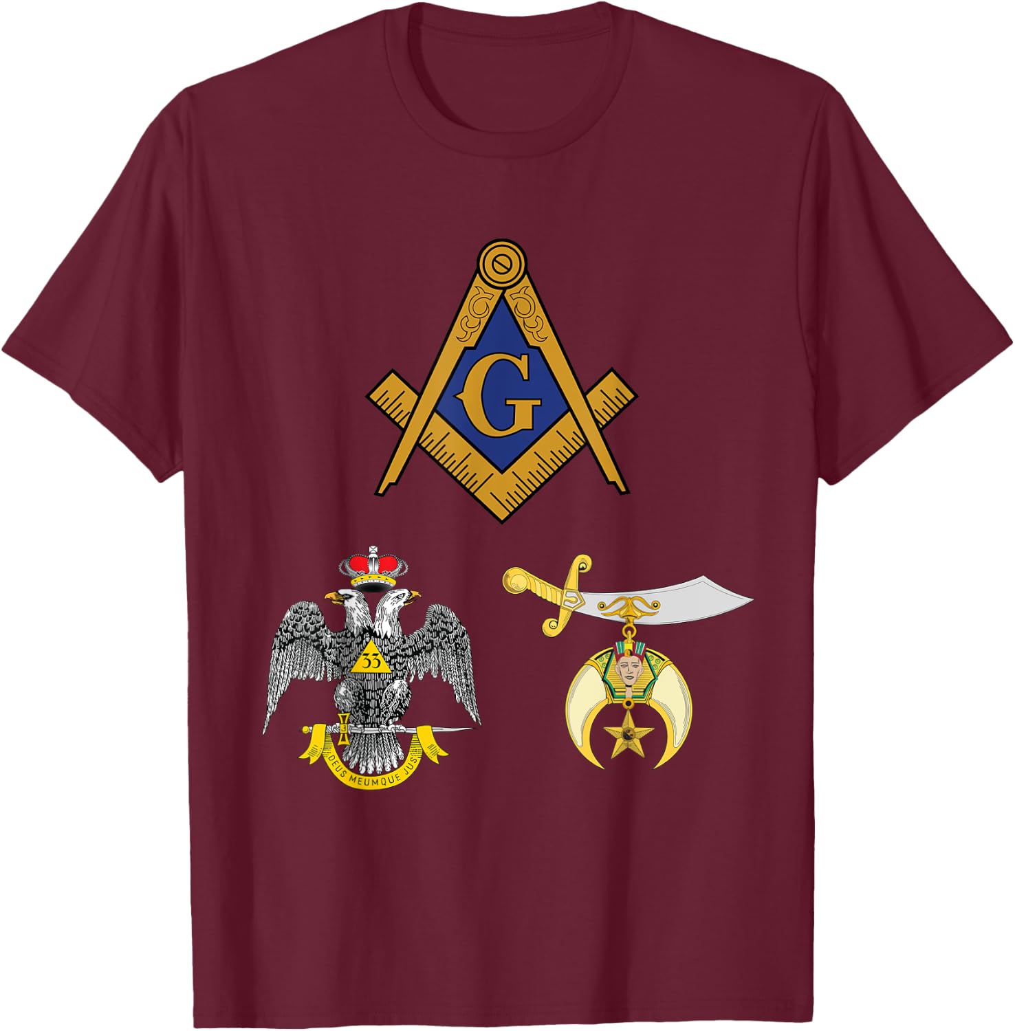 Master Mason 33rd Degree Shrine AASR Noble Masonic WD Blue T-Shirt - T-Shirt | Maroon
