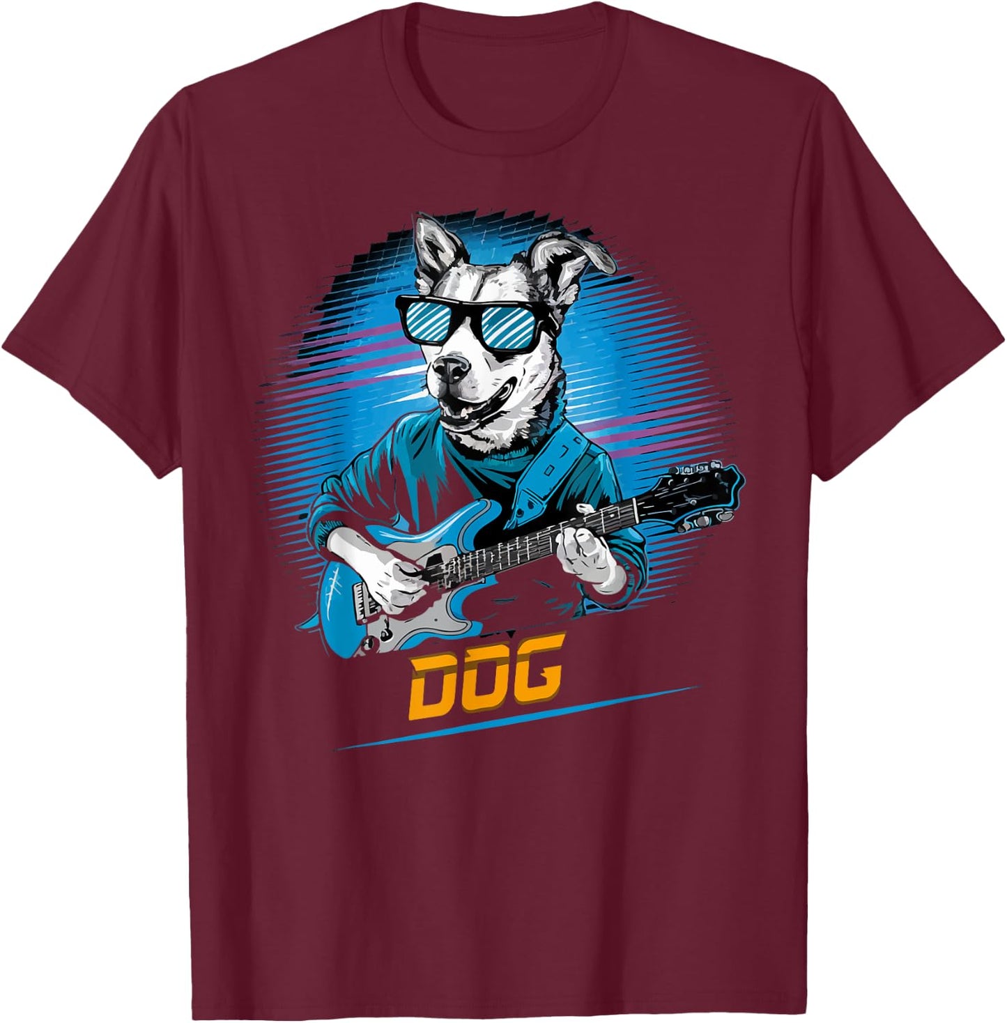 cute Dog Playing Bass Guitar Animal Playing Guitar music Men Women Kids T-Shirt - T-Shirt | Maroon