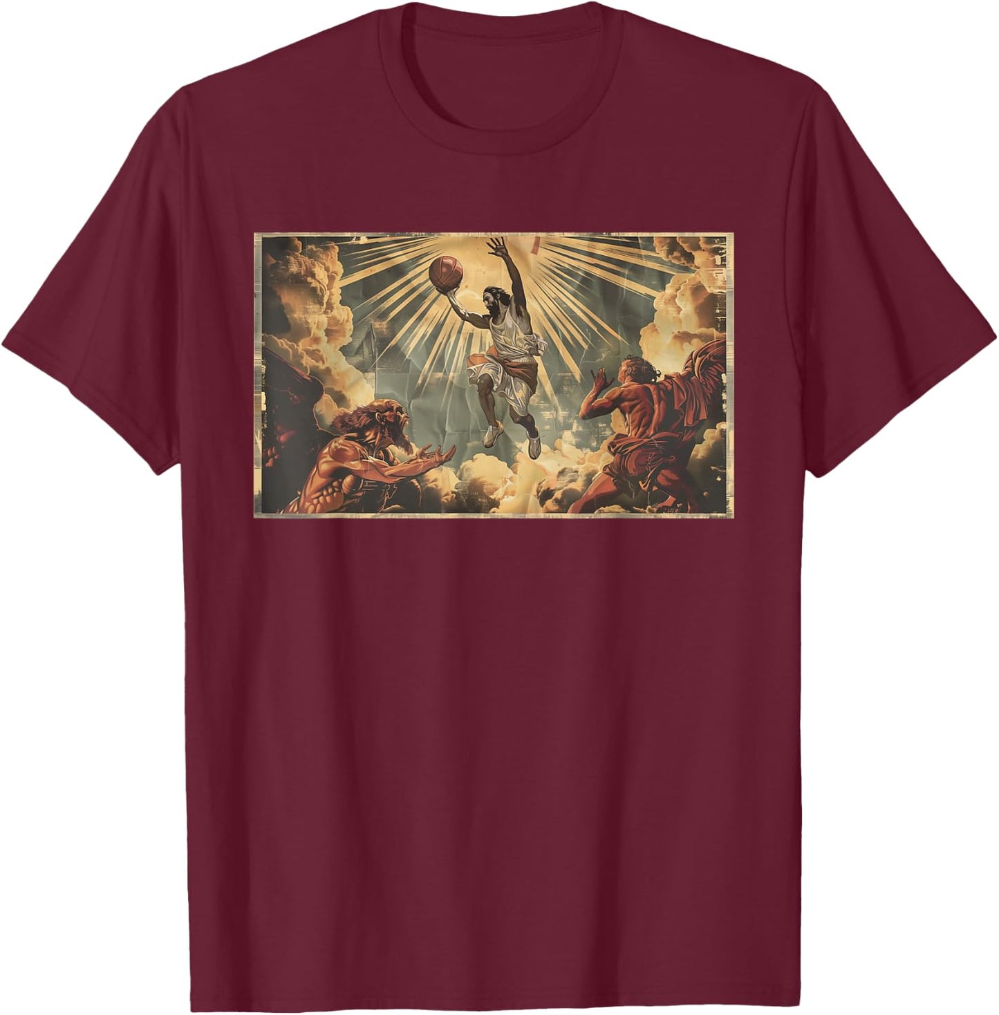 Funny Jesus Dunking Over The Devil Christian T-Shirt - T-Shirt | Maroon