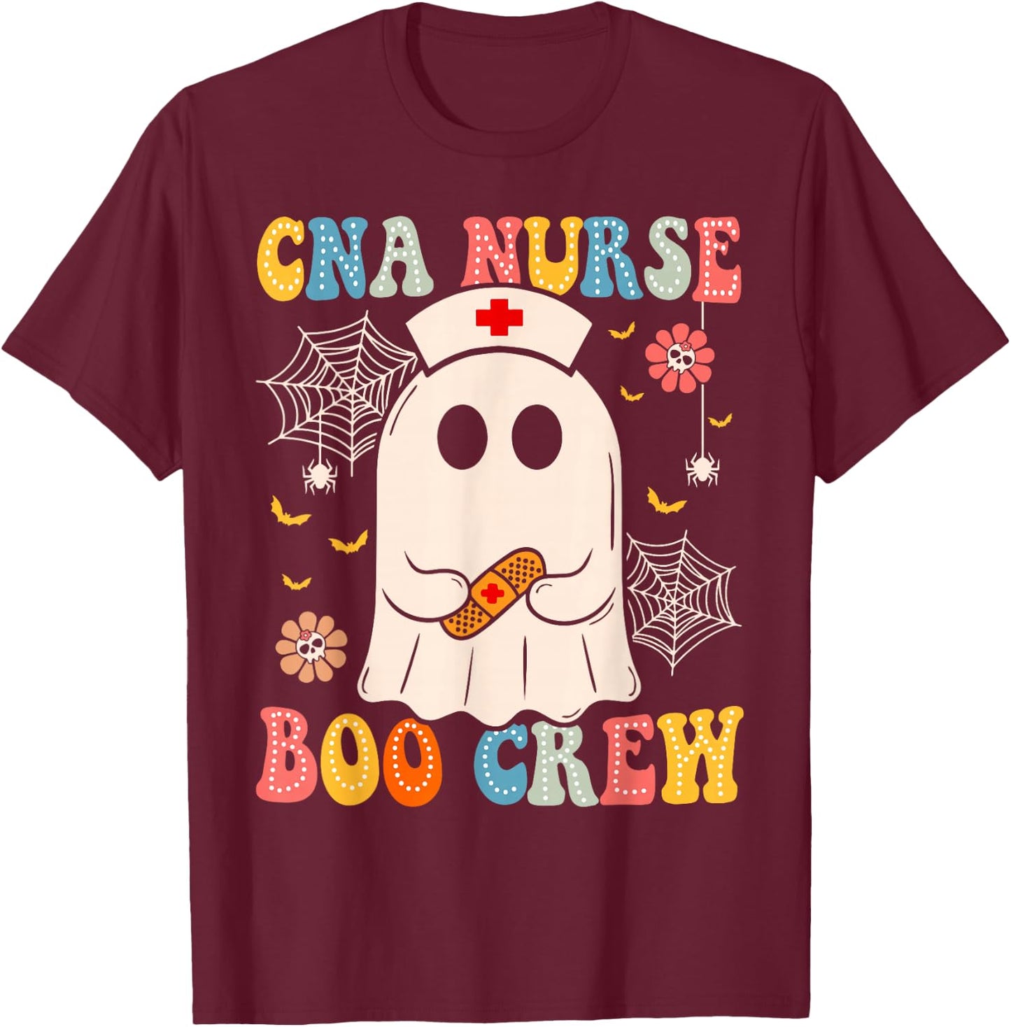 Groovy CNA Nurse Boo Crew Nurse Funny Ghost Halloween Nurse T-Shirt - T-Shirt | Maroon