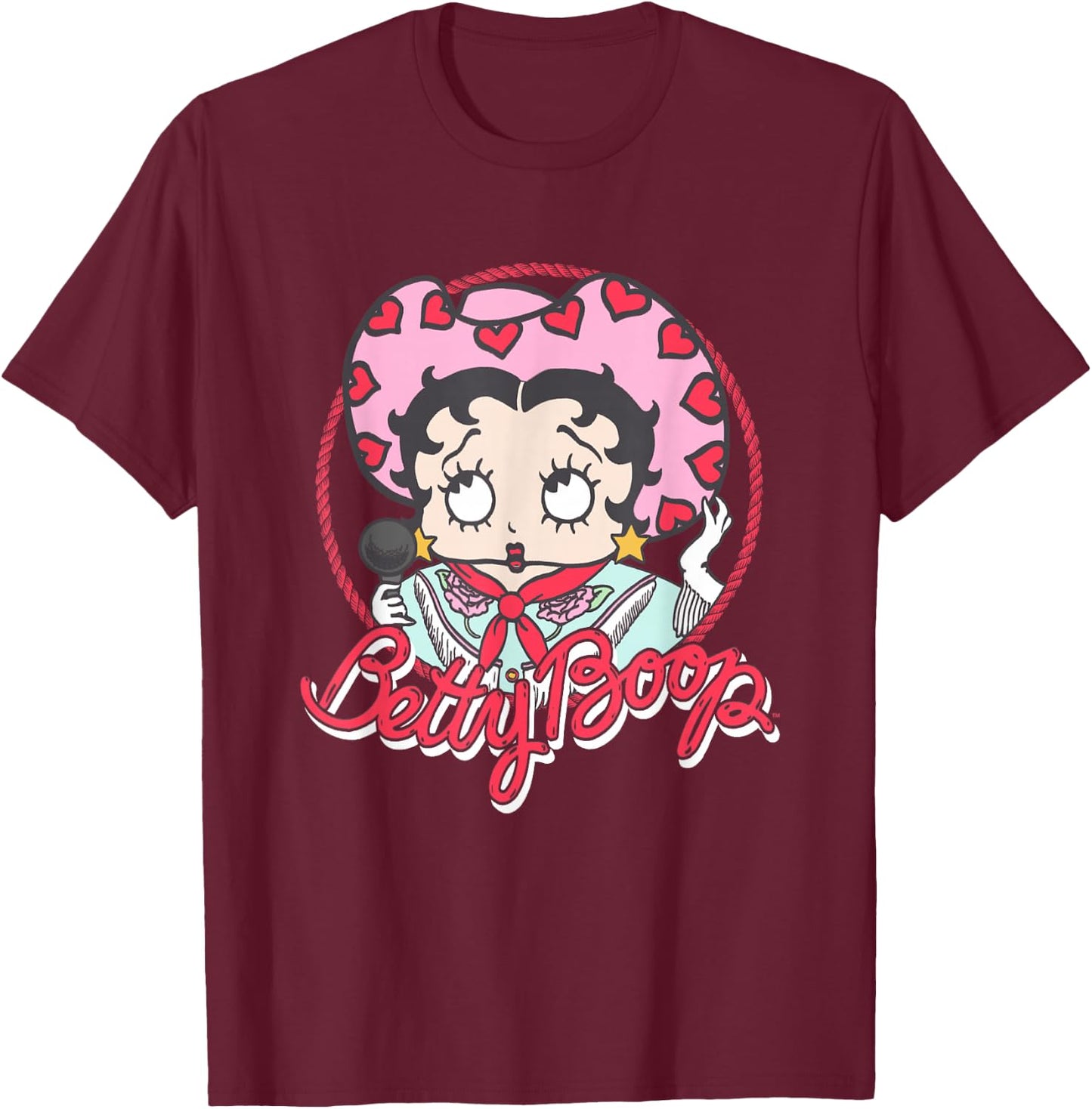 Betty Boop Cute Cowgirl Boop Retro Vintage Chest Portrait T-Shirt - T-Shirt | Maroon