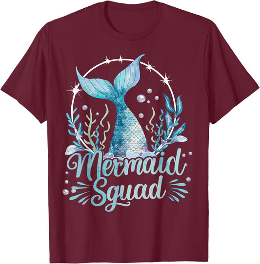 Mermaid Birthday Squad Mermaid T-Shirt - T-Shirt | Maroon
