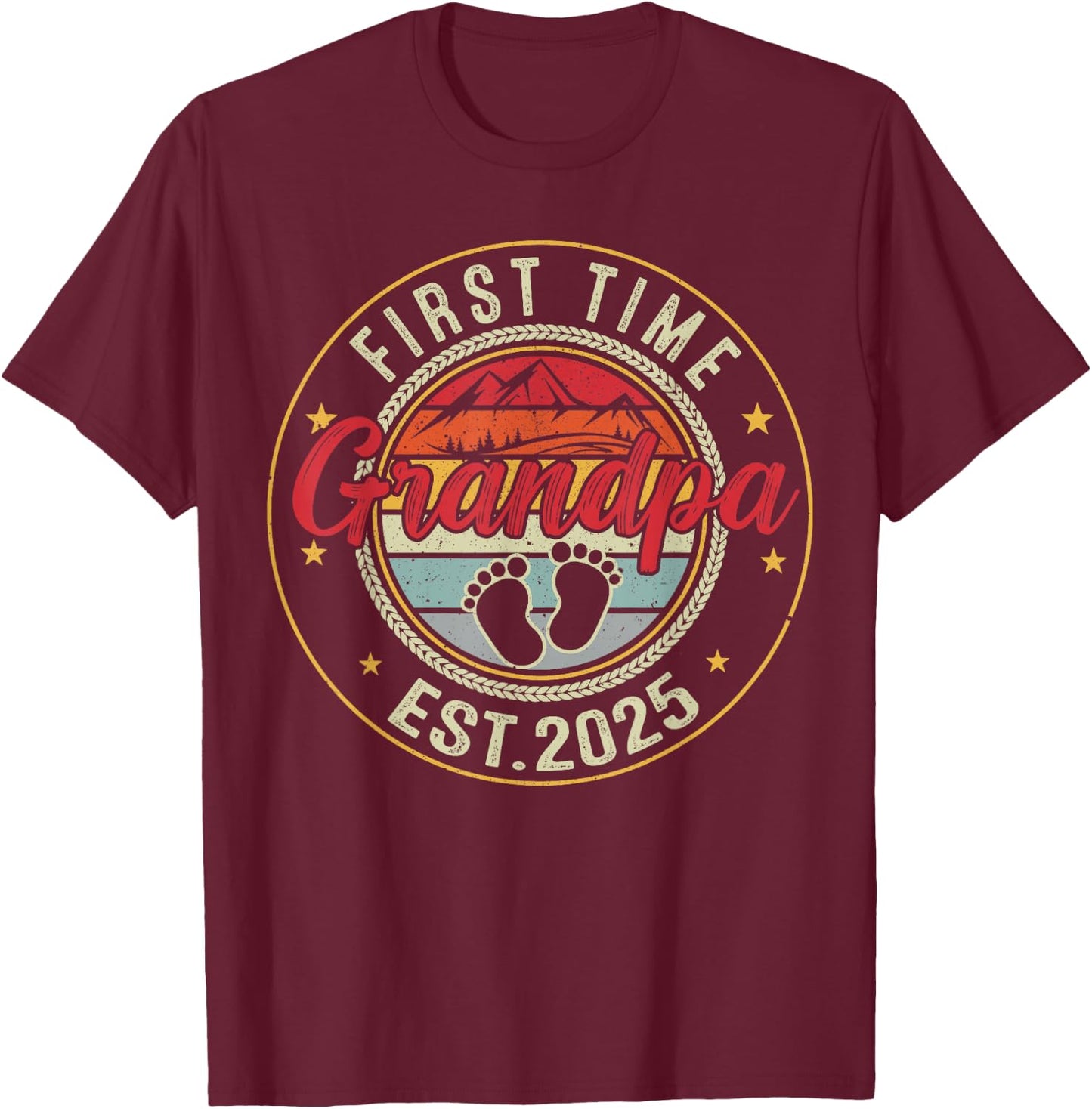 First time grandpa 2025 for grandfather to be T-Shirt - T-Shirt | Maroon