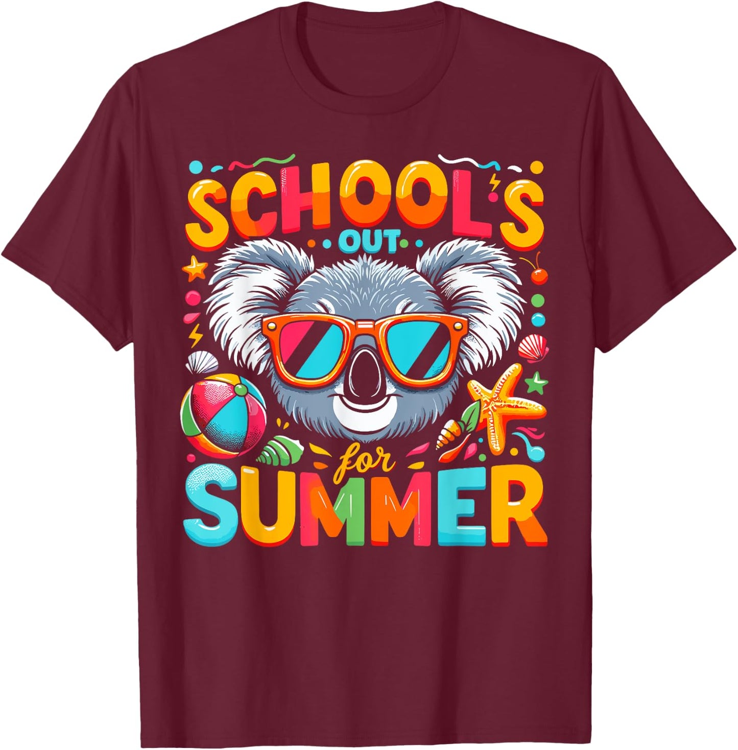Funny Schools Out For Summer Teacher Kids Girls Boys Koala T-Shirt - T-Shirt | Maroon