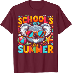 Funny Schools Out For Summer Teacher Kids Girls Boys Koala T-Shirt - T-Shirt | Maroon