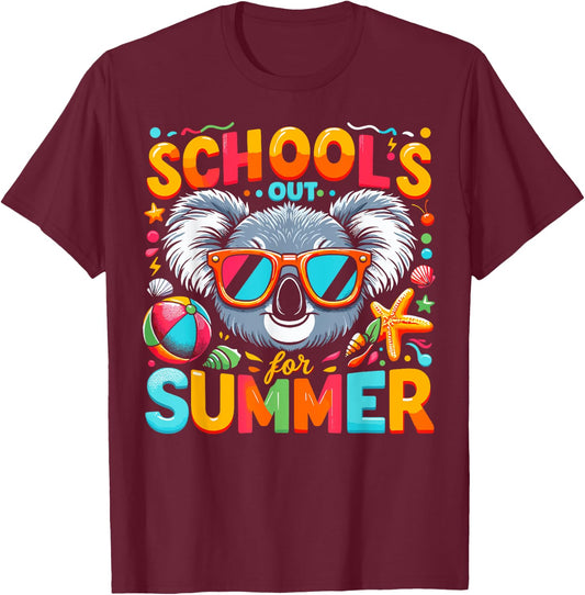 Funny Schools Out For Summer Teacher Kids Girls Boys Koala T-Shirt - T-Shirt | Maroon