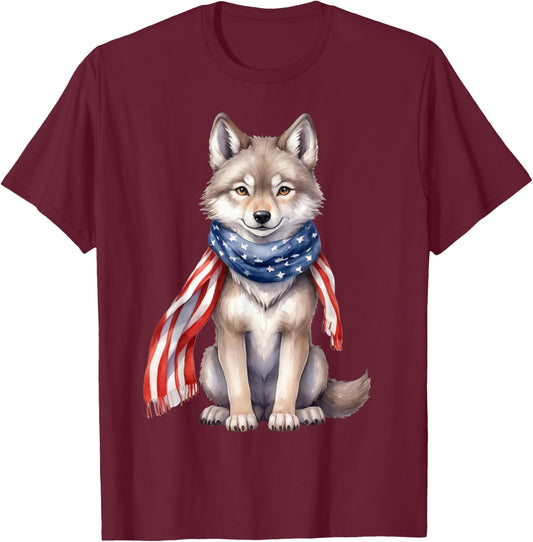 Wolf 4th of July American Flag Wolf Animal Patriotic Kids Men T-Shirt - T-Shirt | Maroon