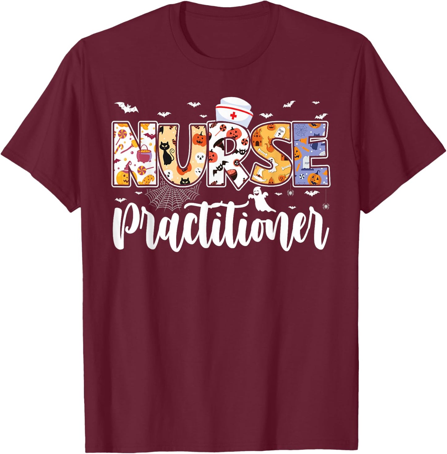 NP Nurse Practitioner Halloween Future Nurse Spooky Season T-Shirt - T-Shirt | Maroon