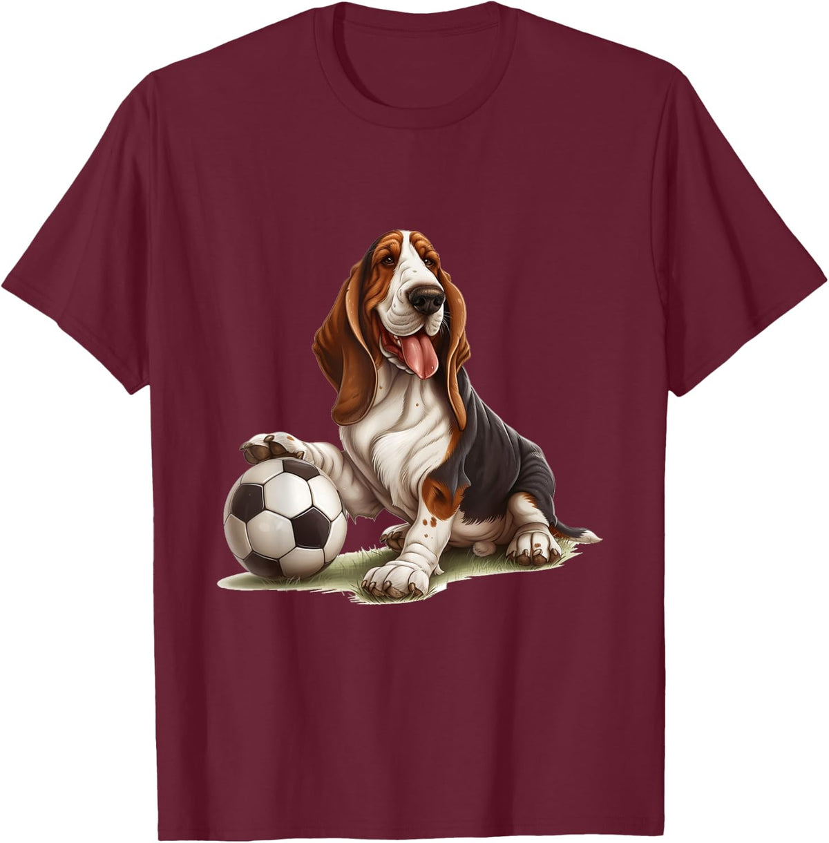Basset Hound Dog Soccer Ball Sports Team Animal Women Kids T-Shirt - T-Shirt | Maroon