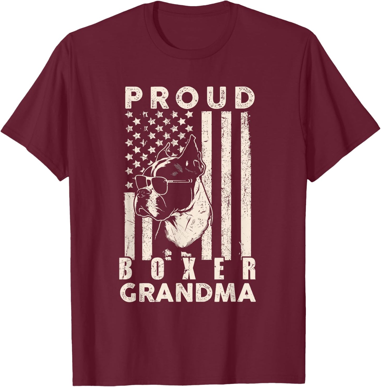 Proud Boxer Dog Grandma American Flag Patriotic Dog Lover Women Kids Men T-Shirt - T-Shirt | Maroon