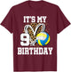 It's My 9th Birthday Volleyball 9 Year Old Leopard Heart T-Shirt - T-Shirt | Maroon