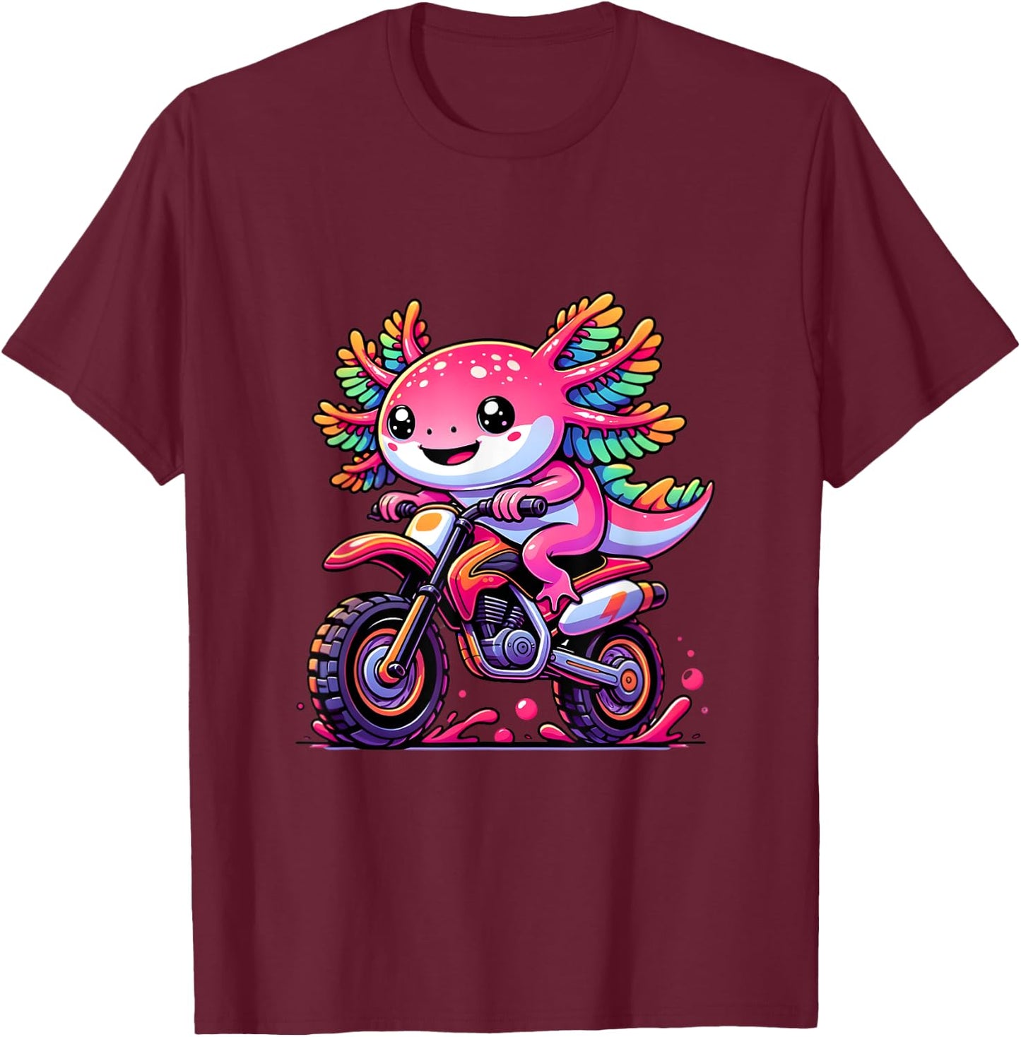 Axolotl Motocross Dirt Bike Cute Axolotl Lover Kids Boys T-Shirt - T-Shirt | Maroon