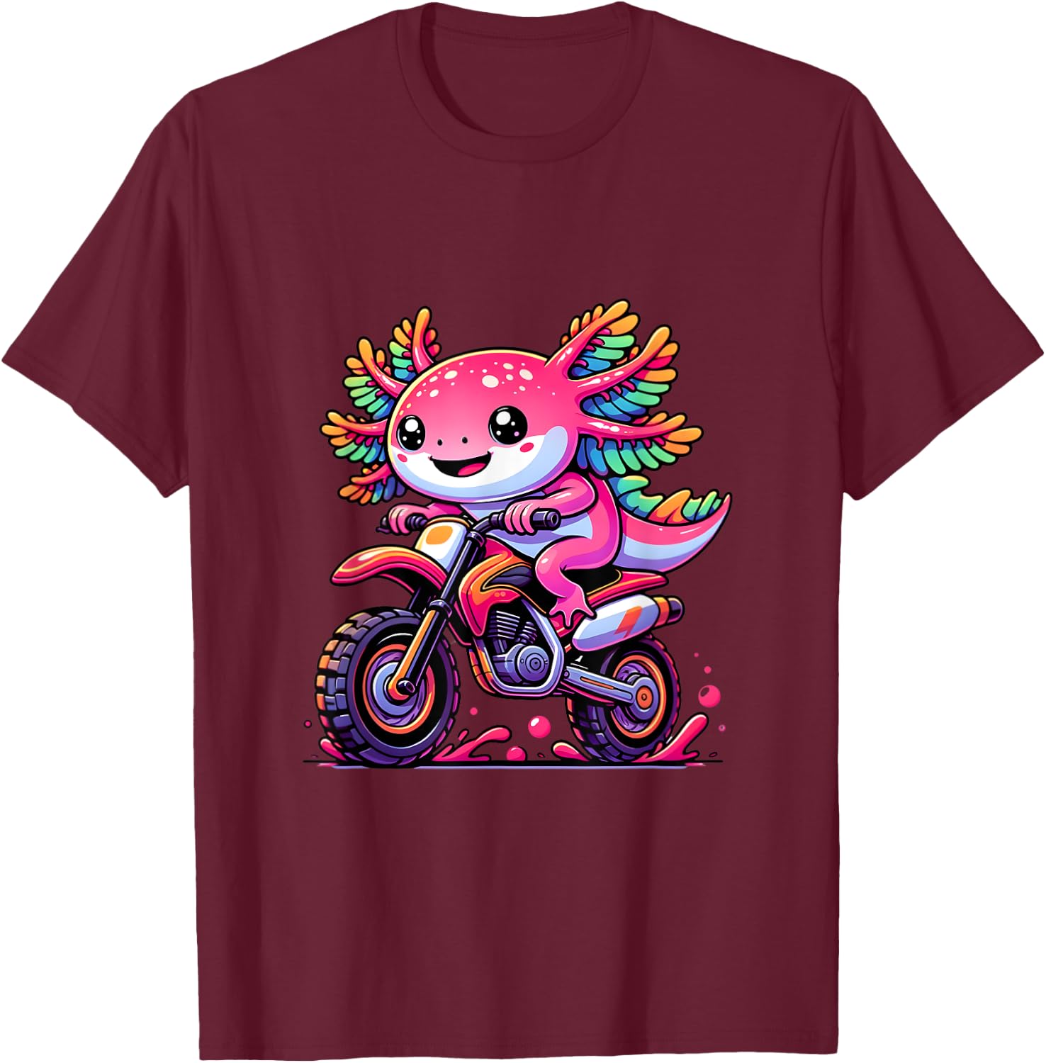 Axolotl Motocross Dirt Bike Cute Axolotl Lover Kids Boys T-Shirt - T-Shirt | Maroon