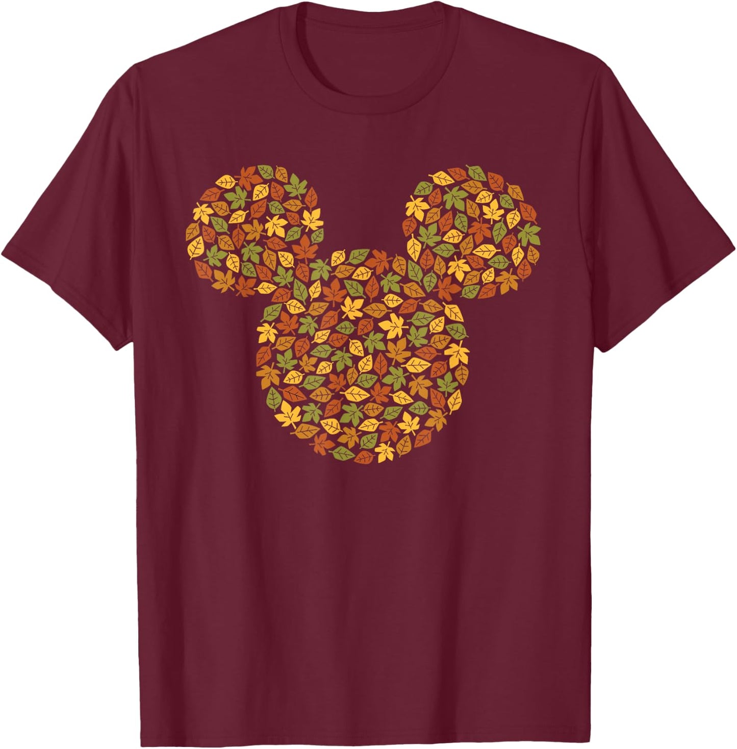 Disney Mickey Mouse Icon Autumn Fall Leaves T-Shirt - T-Shirt | Maroon