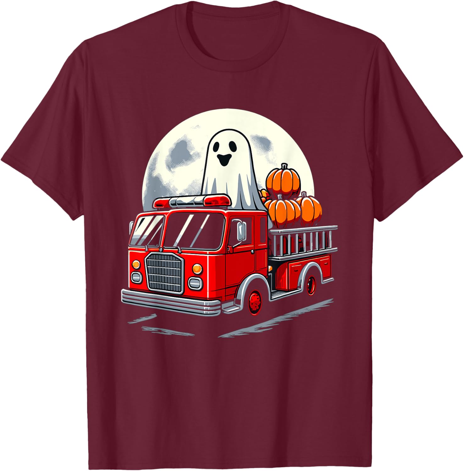 Halloween Ghost Firetruck Funny Pumpkins For Kids T-Shirt - T-Shirt | Maroon