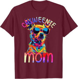 Chiweenie Mom Colorful Pop Art Chiweenie Dog T-Shirt - T-Shirt | Maroon
