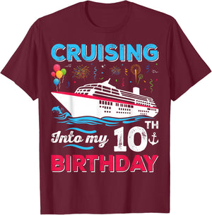 Cruising Into My 10th Birthday 10 Years Old Birthday T-Shirt - T-Shirt | Maroon