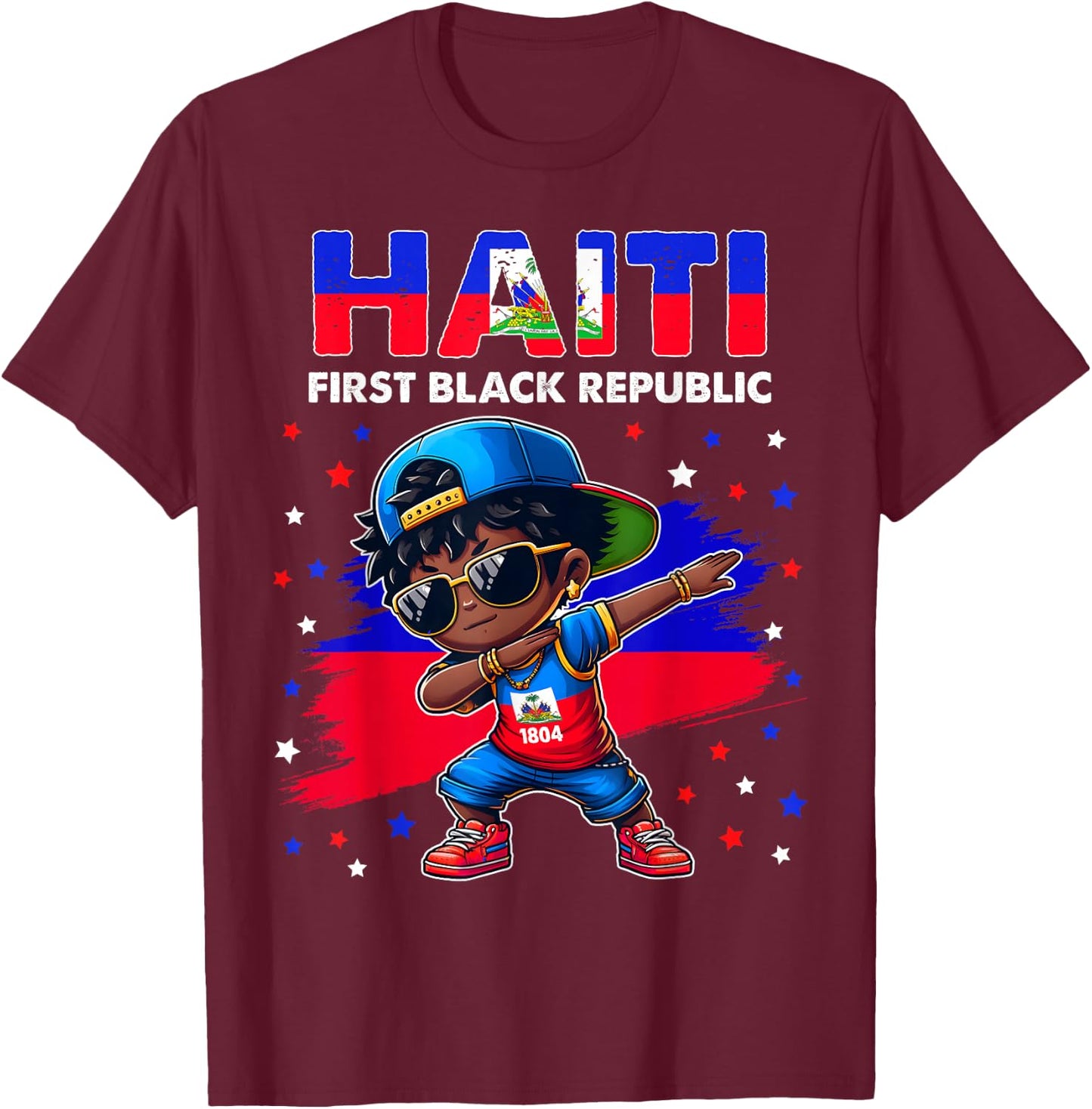 Haiti the First Black Republic 1804 Haiti Flag for kids T-Shirt - T-Shirt | Maroon