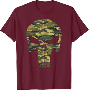 Marvel The Punisher Camo Skull Symbol T-Shirt - T-Shirt | Maroon