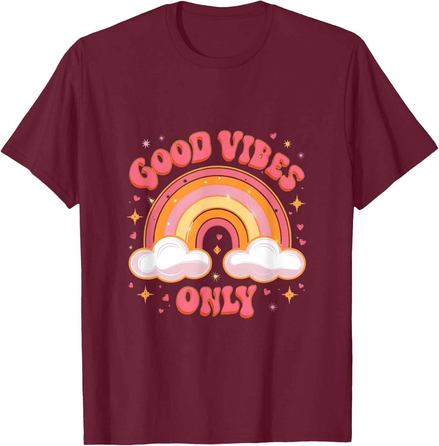 Good Vibes Only Retro Rainbow Positive Vibes T-Shirt - T-Shirt | Maroon