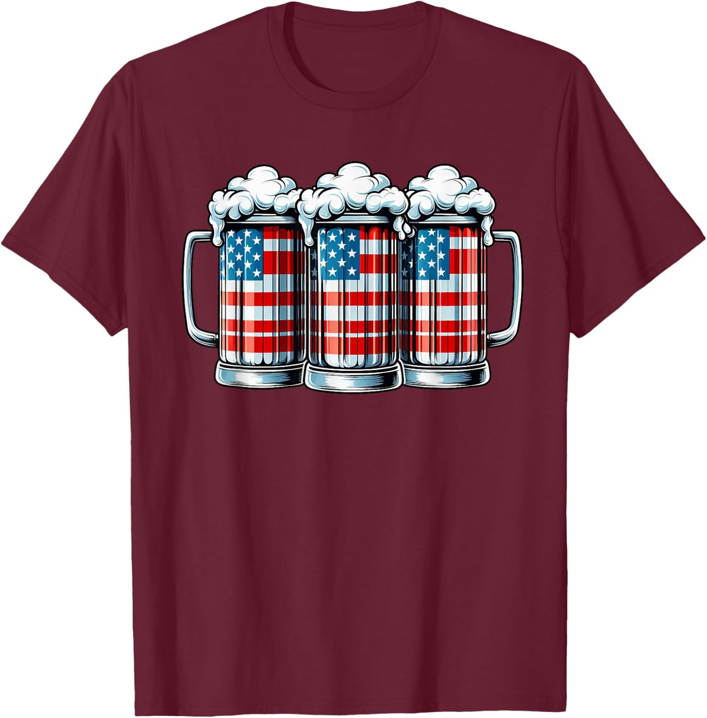 Beer American Flag 4th of July Men Women Merica Drinking USA T-Shirt - T-Shirt | Maroon