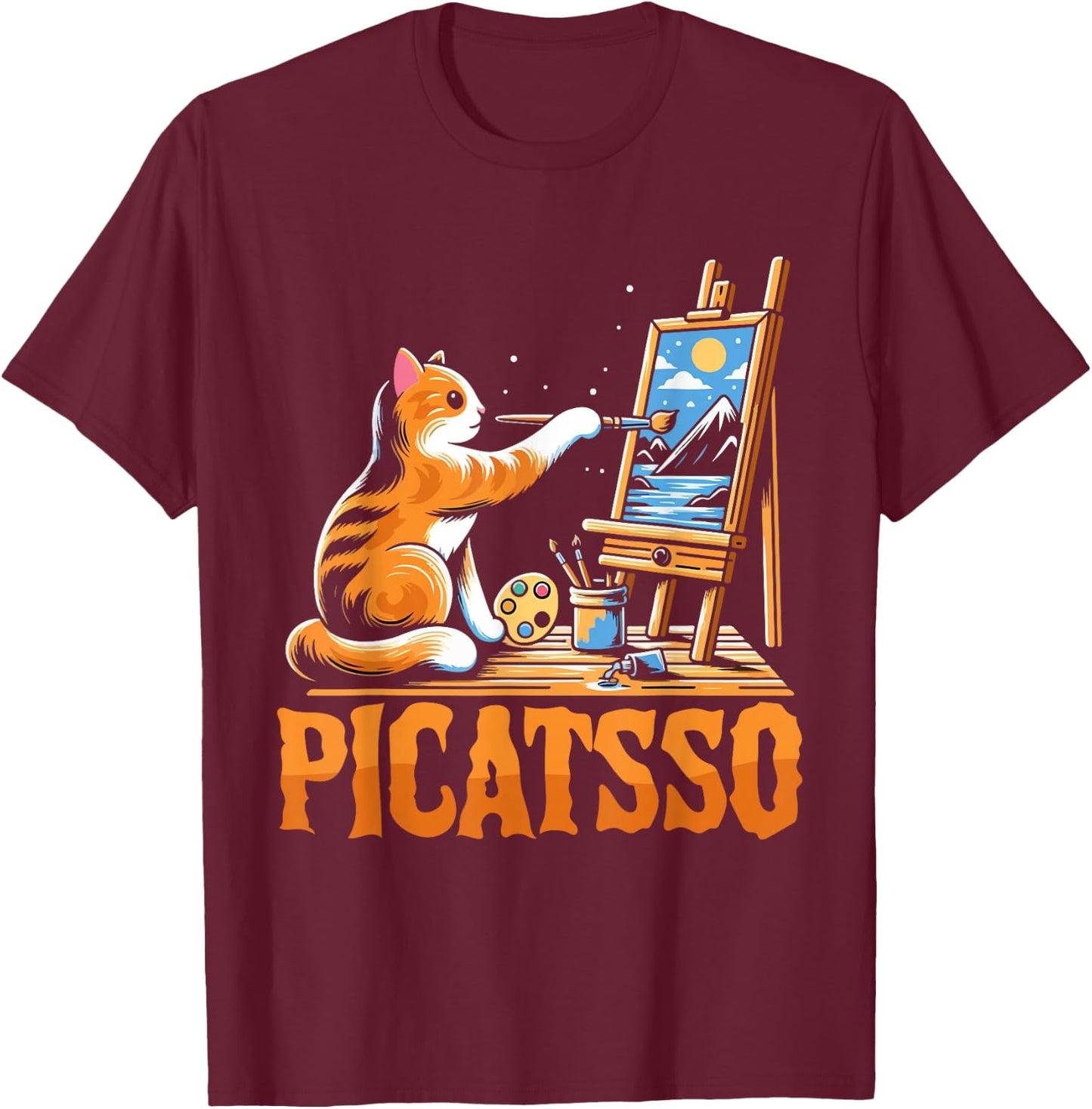 Funny Art Teacher Appreciation Gift - Picatsso - Cat Lover T-Shirt - T-Shirt | Maroon