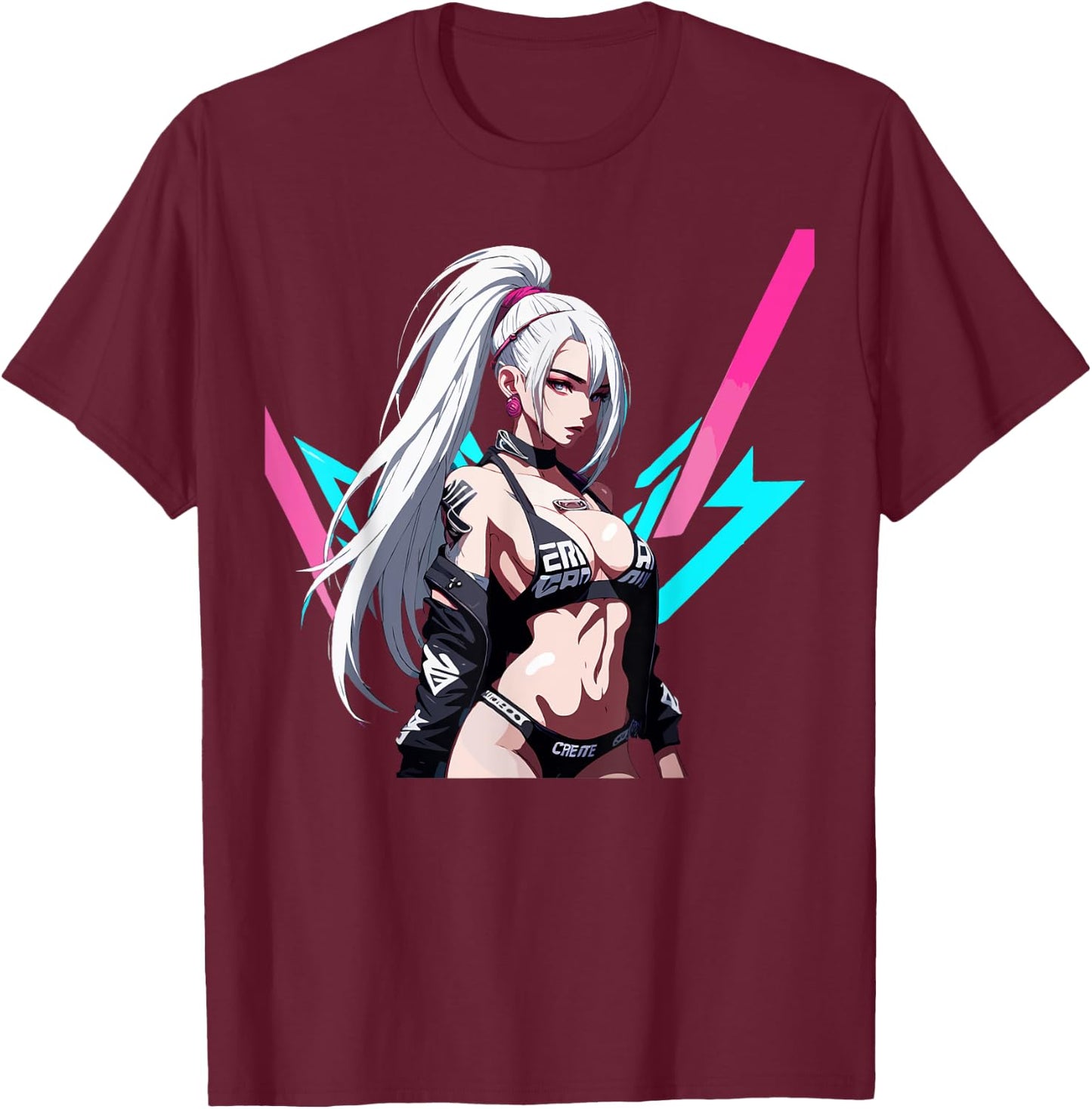 Sexy Waifu Otaku Anime Cyberpunk Girl Japanese T-Shirt - T-Shirt | Maroon