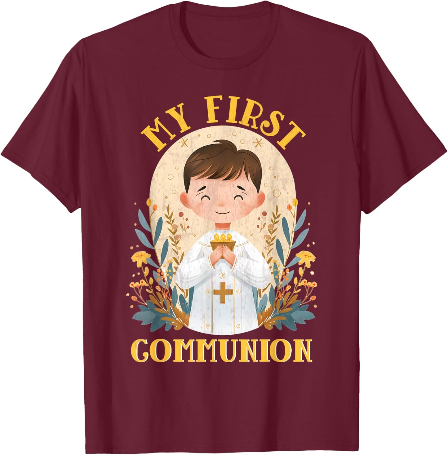 My First Communion 1st Holy Communion Boy T-Shirt - T-Shirt | Maroon