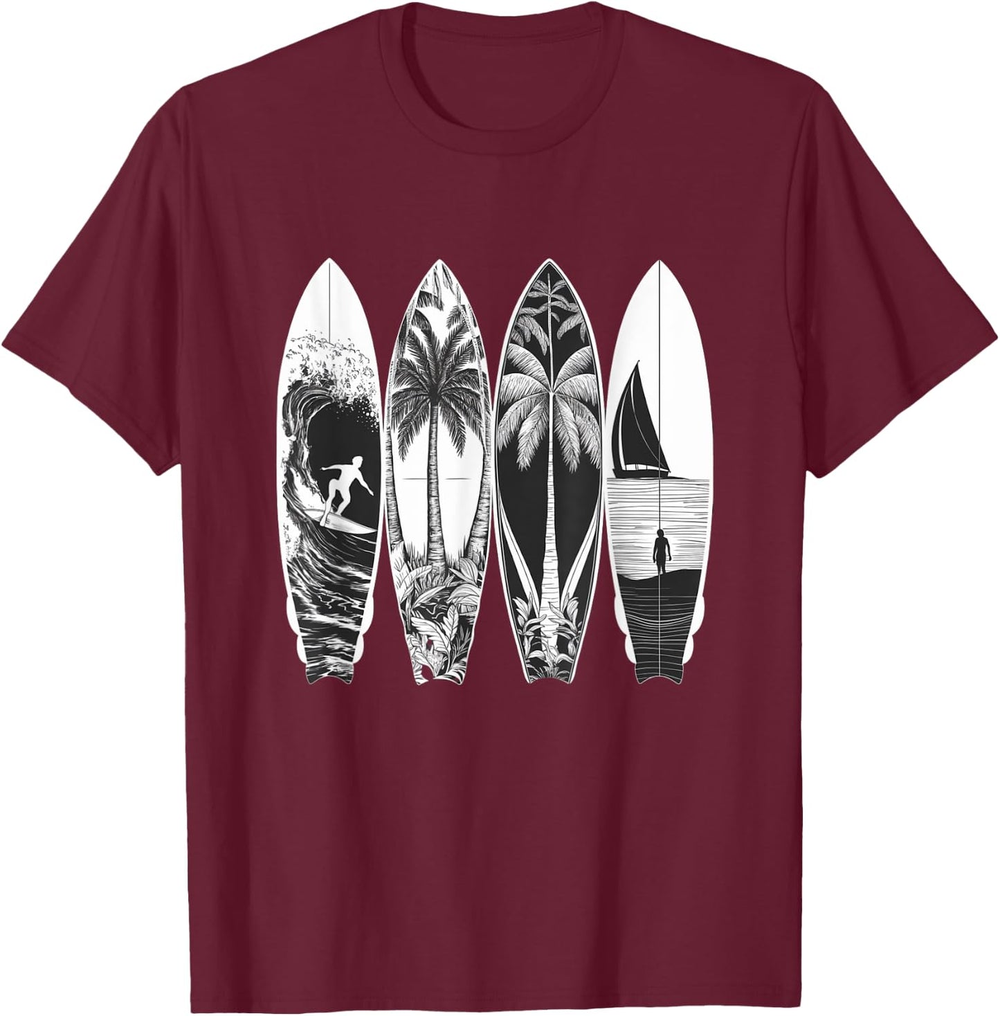 Vintage Surfer Classic Surfing Retro Surfboard Surfboarder T-Shirt - T-Shirt | Maroon