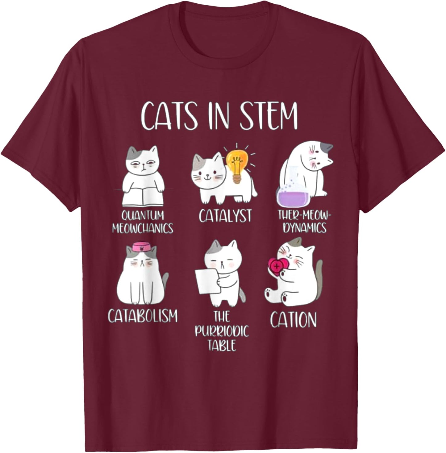 Funny Science Meme Cats In Stem Scientist Nerd Cat Lover T-Shirt - T-Shirt | Maroon