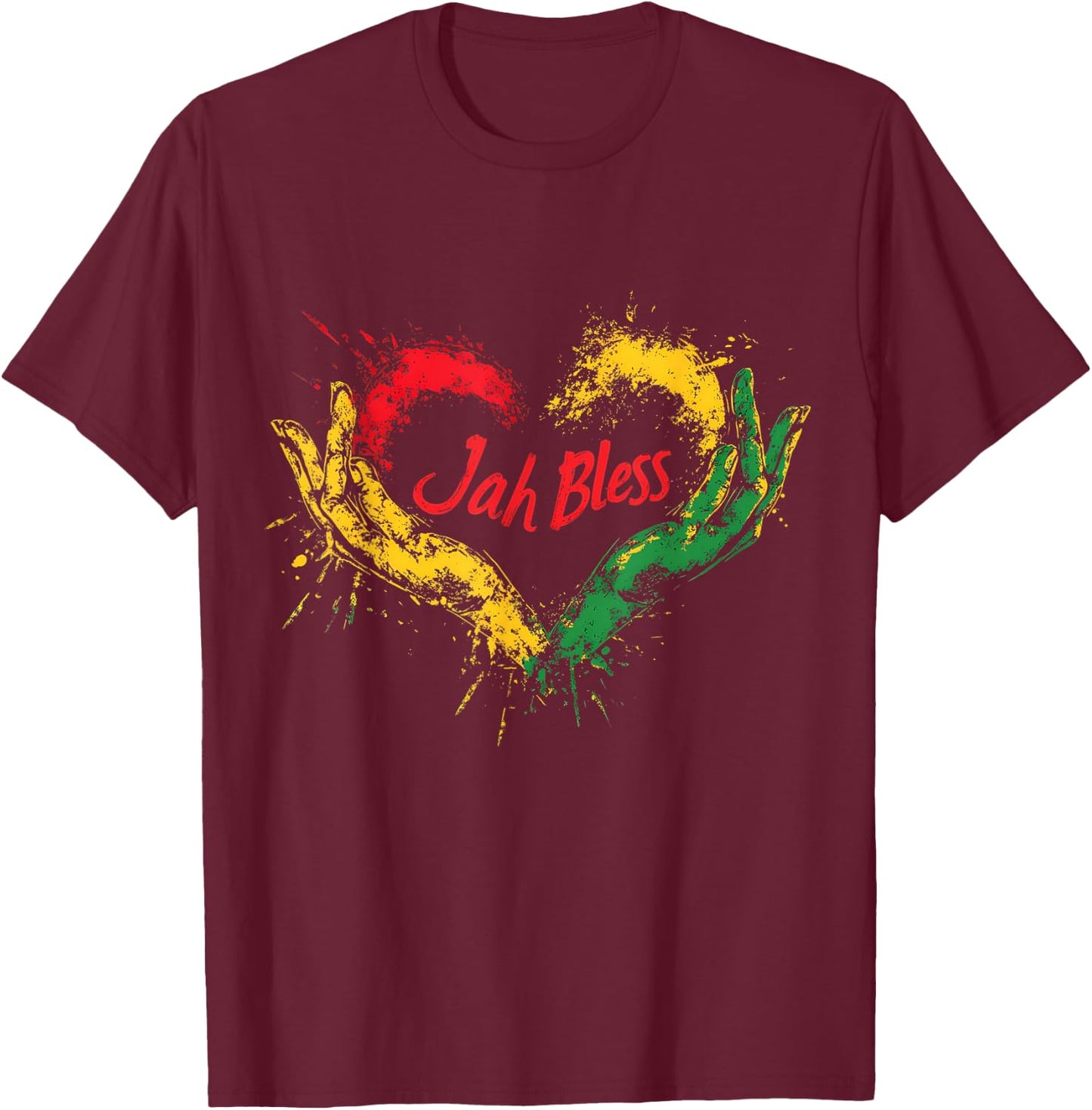 Rasta Reggae Music Jah Bless Up Rastafari Hand Heart T-Shirt - T-Shirt | Maroon