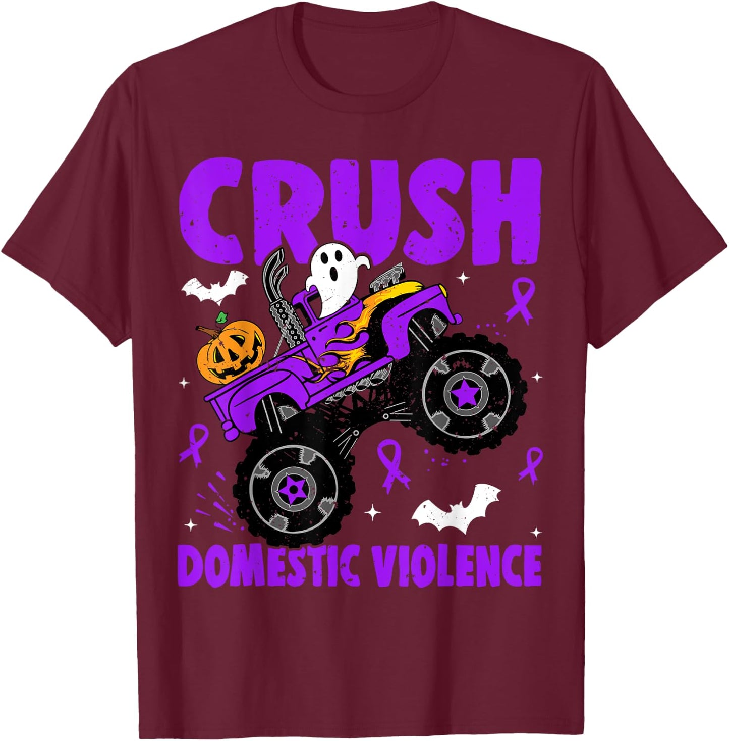 Crush Domestic Violence Awareness Halloween Monster Truck T-Shirt - T-Shirt | Maroon