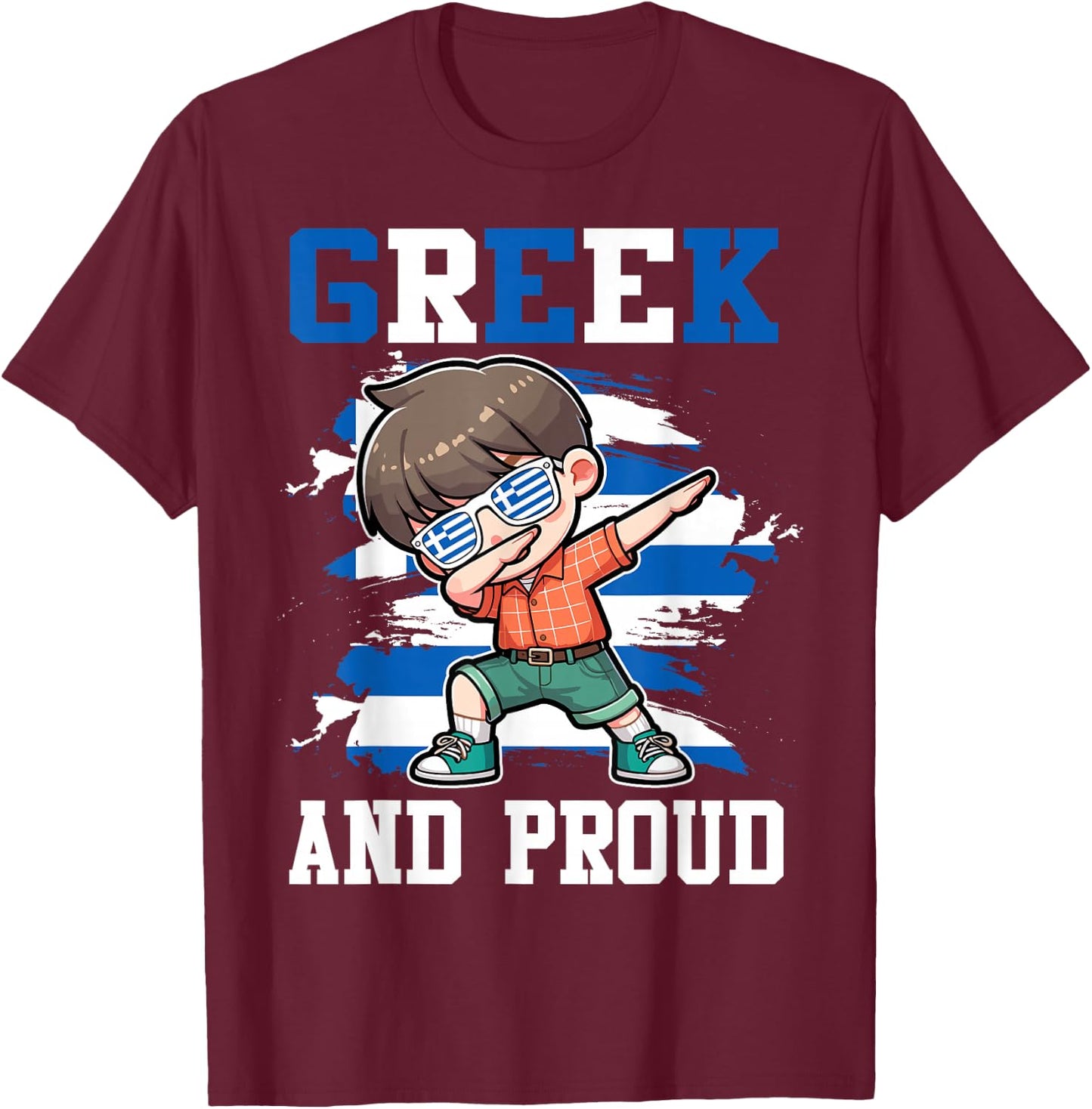 Greek And Proud Greek Boy Greece Flag T-Shirt - T-Shirt | Maroon