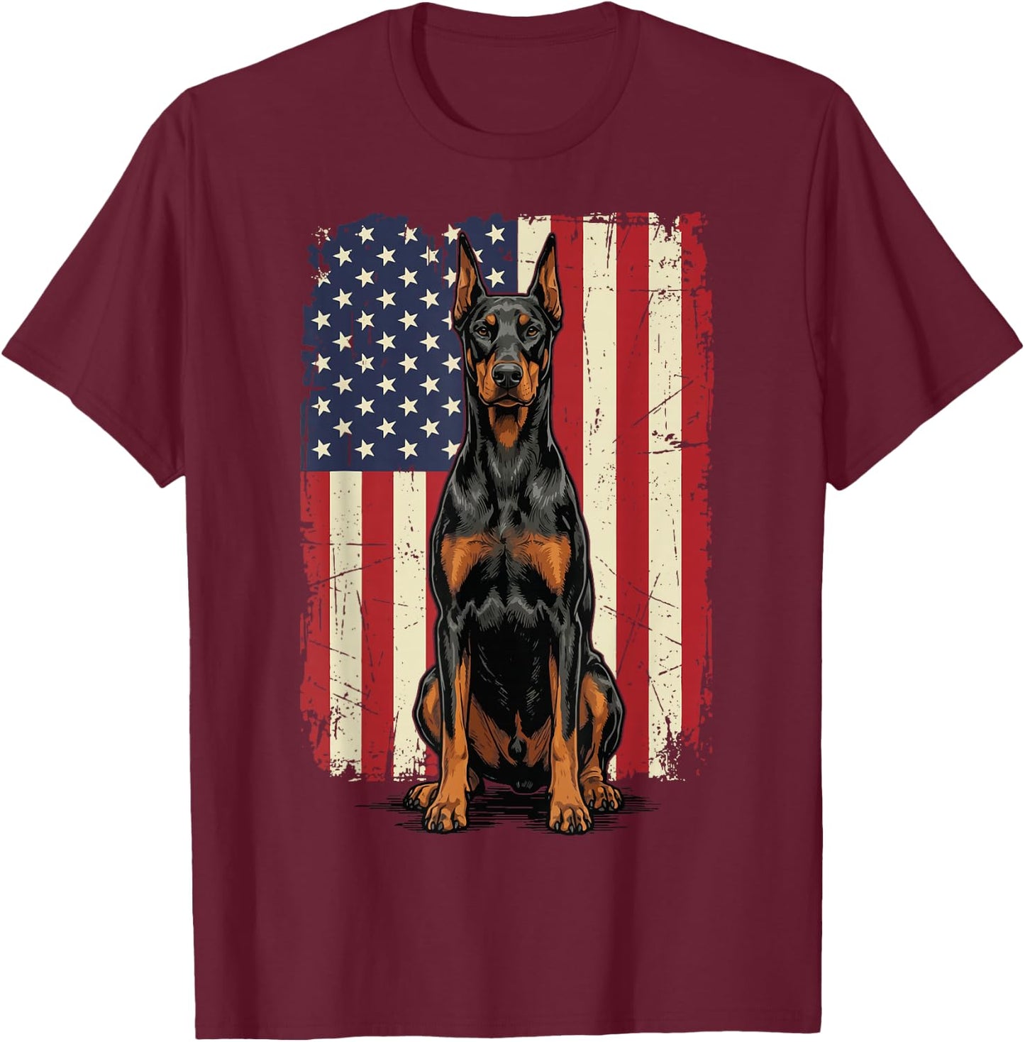 Doberman USA Flag T-Shirt - T-Shirt | Maroon